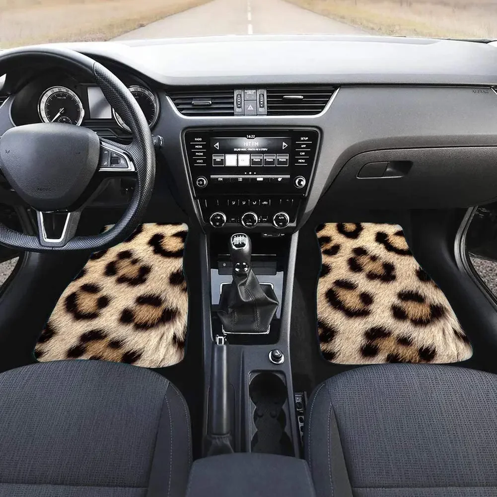 UNICEU Leopard Animal Print Car Truck SUV Carpet Floor Mats Fashion Cheetah Pattern Design Auto Carpet Floor Mats Set-4 PCS