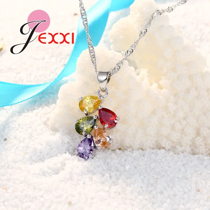 Wedding Bridal Jewelry Sets For Women Multicolored Water Drop Cubic Zircon Necklace Earrings Set Engagement Accessory
