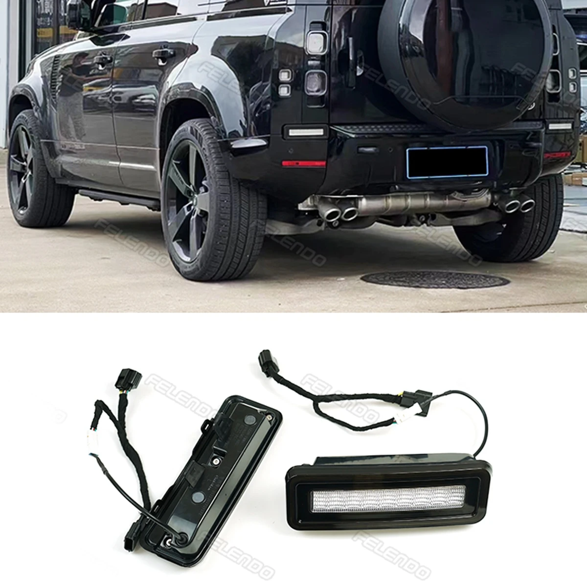 FELENDO LED Rear Bumper Reflector Brake Stop Lamp Turn Signal Reverse Light Land A Rover Defender 2020 Car Accessories Black