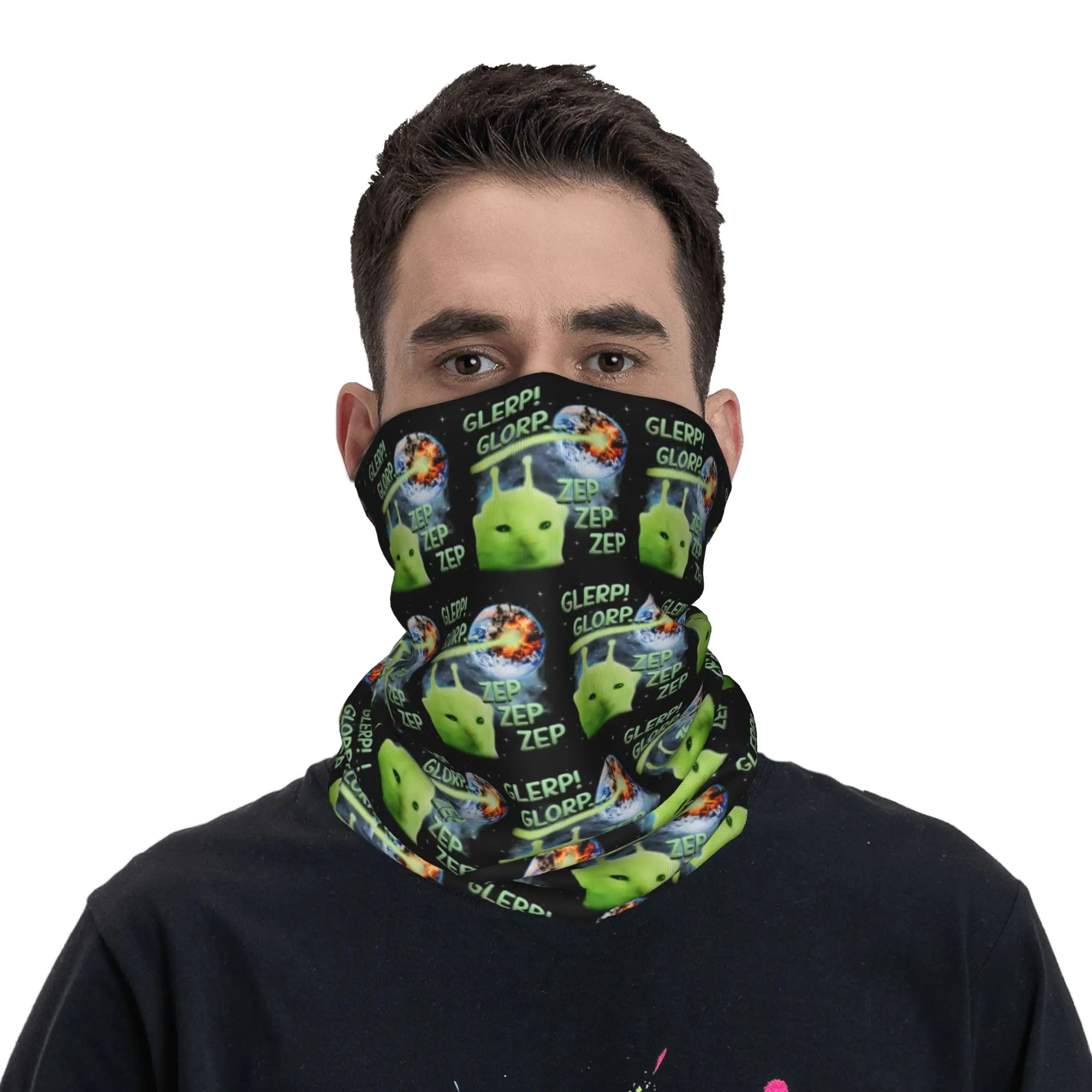 Glerp Glorp Alien Cat Weird Brainrot Meme Space Humor Bandana Neck Cover Printed Wrap Mask Scarf Cycling Scarf Riding For Adult