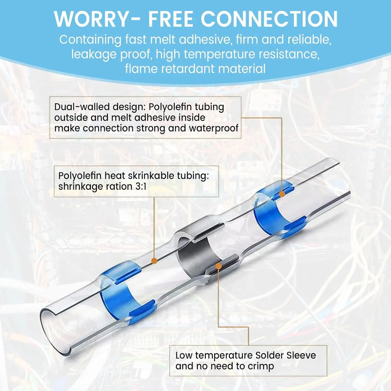 20~220Pcs Boxed Solder Seal Wire Connectors 3:1 Heat Shrink Insulated Electrical Wire Terminals Butt Splice Connector Waterproof