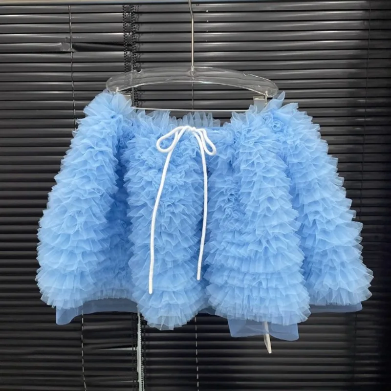 Mode Y2k Röcke frauen Neue Japanische Süße Kawaii Layered Mesh Kuchen Rock Hohe Taille Kordelzug Mini Halb Kleid Weibliche Trendy