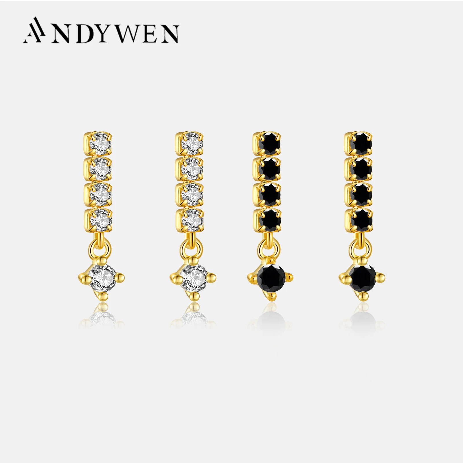 ANDYWEN 925 Sterling Silver Colorful Charm Zircon Stud Earring Piercing Pendinte Luxury Ohrringe Jewelry 2023 Rock Punk Party