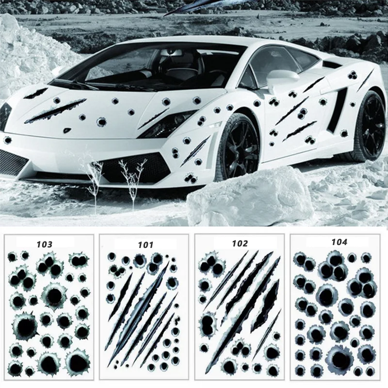

Personalized 3D Bullet Hole Car Stickers, Creative Bumper Body Side Decal Funny Scratch Fashion 2024 Car Stickers Attachment