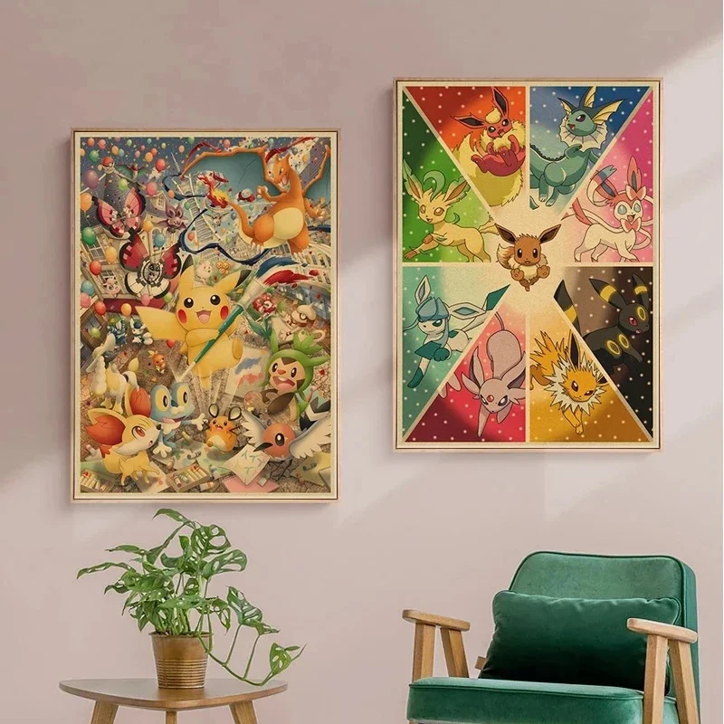 Vintage Pokemon Pikachu Squirtle Bulbasaur Poster Print Anime Canvas Painting Mural Children Bedroom Home Wall Art Decoration