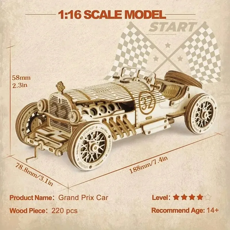 3D Car Wooden Puzzle, Scale Model,DIY Model Kit, Handcraft Gift,Home Decoration,Mechanical Model Kit, Building Toy,Birthday/Chri