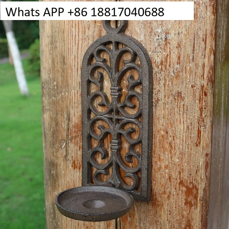 

Европейский пасторальный чугунный арочный полый настенный подсвечник, свеча, ретро ностальгическое украшение, подвеска для дома во дворе