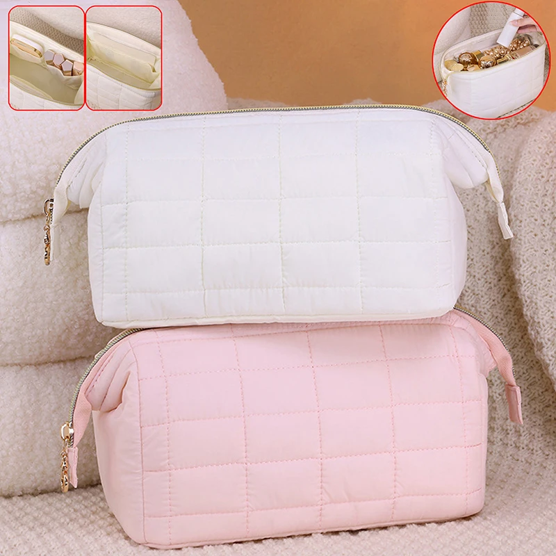 Cute Plush Makeup Bag For Women Portable Travel Small Cosmetic Bags Solid Color Zipper Toiletry Bag Washing Pouch Storage Bags