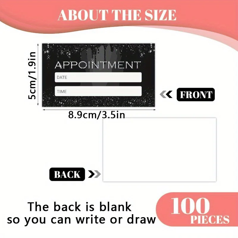 100pcs Fashionable Black Silver Glitter Sticky Note Card Set, Used for Hair Salon, Nail Salon, and Spa Reservation
