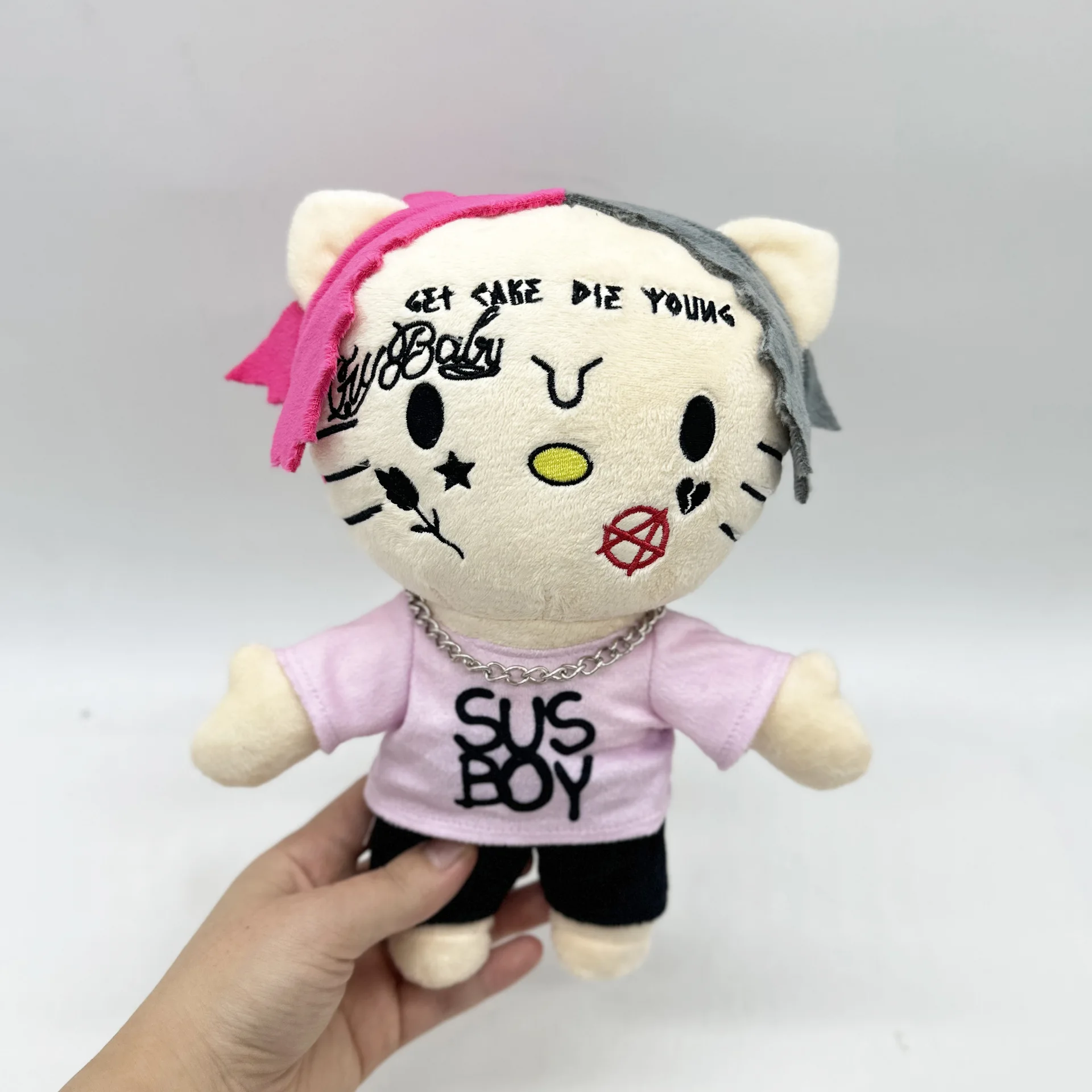 Hello Kitty als Lil Peep Plüschpuppe, Plüschtiere, Stofftiere, niedliche Weihnachtsgeschenke für Kinder, Jungen und Mädchen