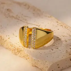 Fashion Gold Color Stainless Steel Rings For Women Hollow Out Crystal Zircon Finger Ring 2024 New Jewelry Gift anillos mujer