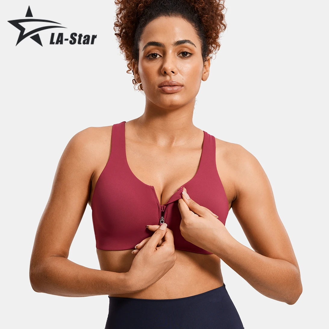 Power On High Impact Zip Front Sports Padded Bras for Women No Underwire Racerback Soft Wireless Bra