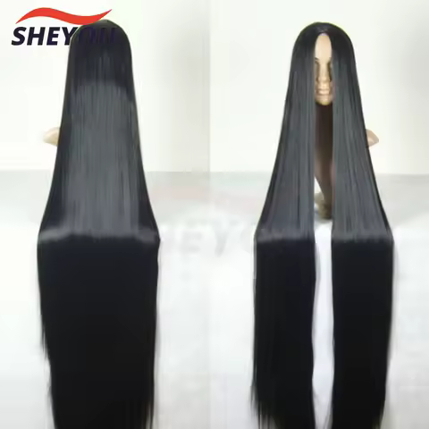150 CM Long Straight Cosplay Wig Heat Resistant Synthetic Hair Anime Party Black And Light Golden Wigs + Wig Cap
