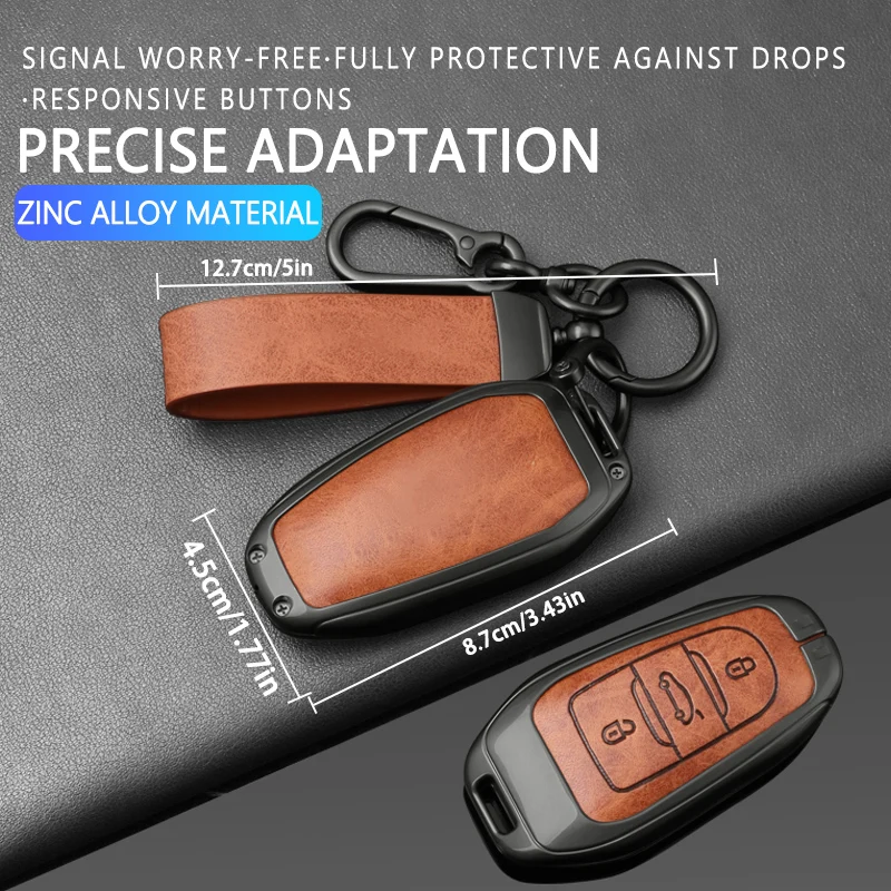 Metal Leather Key Case For Peugeot 408 2008 3008 5008 308 4008 508 Car Key Protective Cover Remote Control Guard Carcasa Cubiert view 4