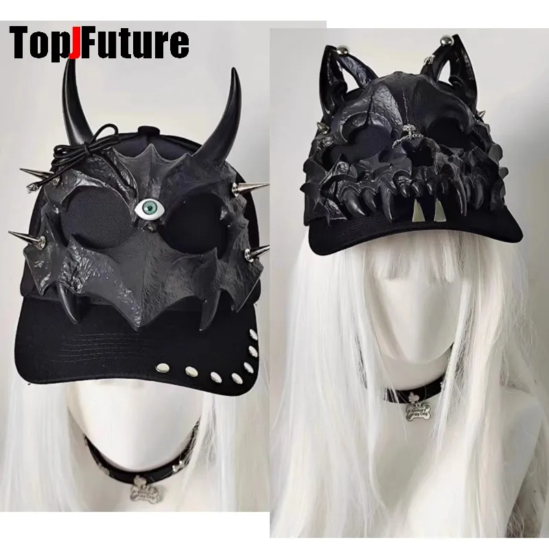Wolf Ears Tusk Devil Horns Women's Men Harajuku Gothic Lolita Hat Y2k Girls Punk Streetwear Accessories Caps Baseball Cap Hat