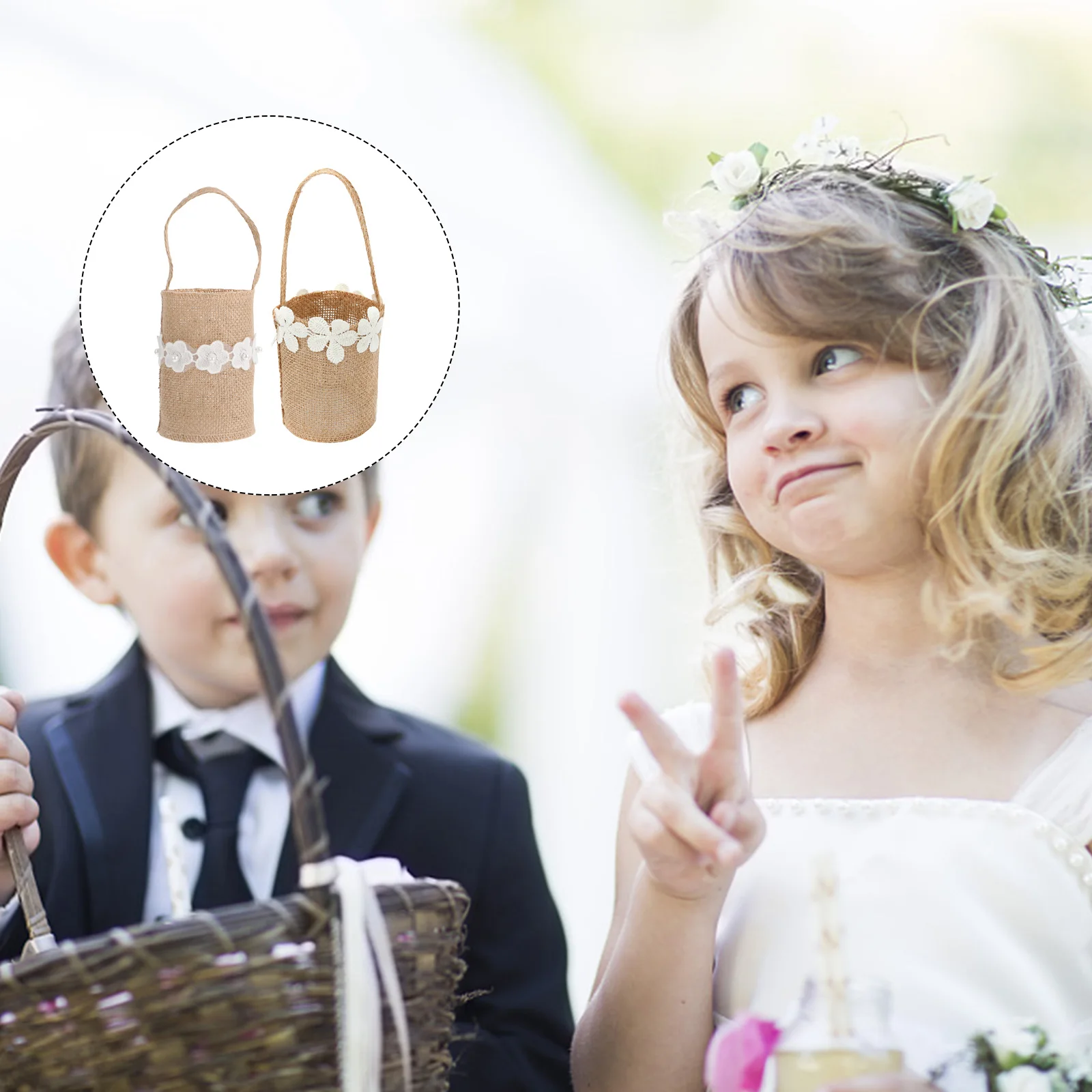 

2 Pcs Flower Girl Basket Rustic Baskets Small for Wedding Boho Elegant