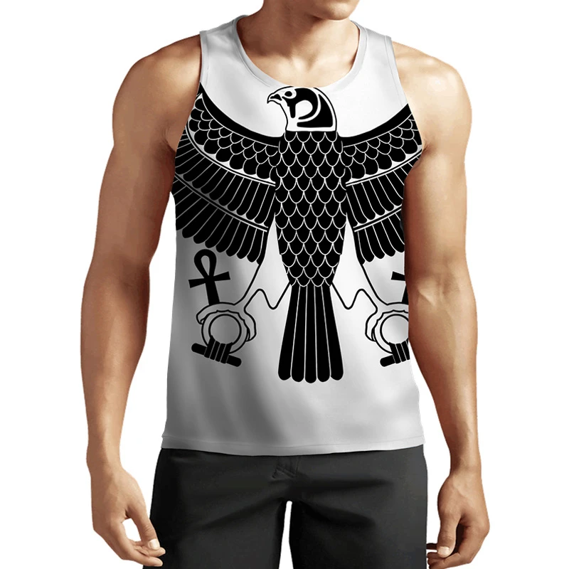 Ancient Egyptian Pharaoh Mural Egypt 3D Print Vintage Men\'s Tank Top Casual Fitness Gym Muscle Clothes Summer Sleeveless Vest