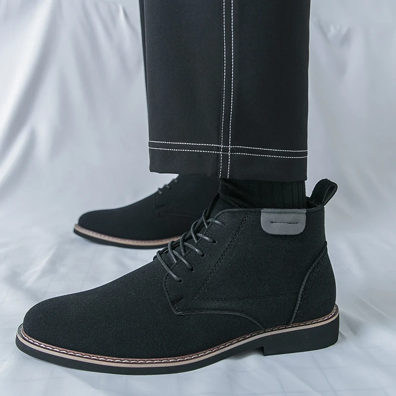 

Классические мужские короткие ботинки в британском стиле, матовые черные резиновые прочные противоскользящие повседневные туфли для взрослых, кожаный верх