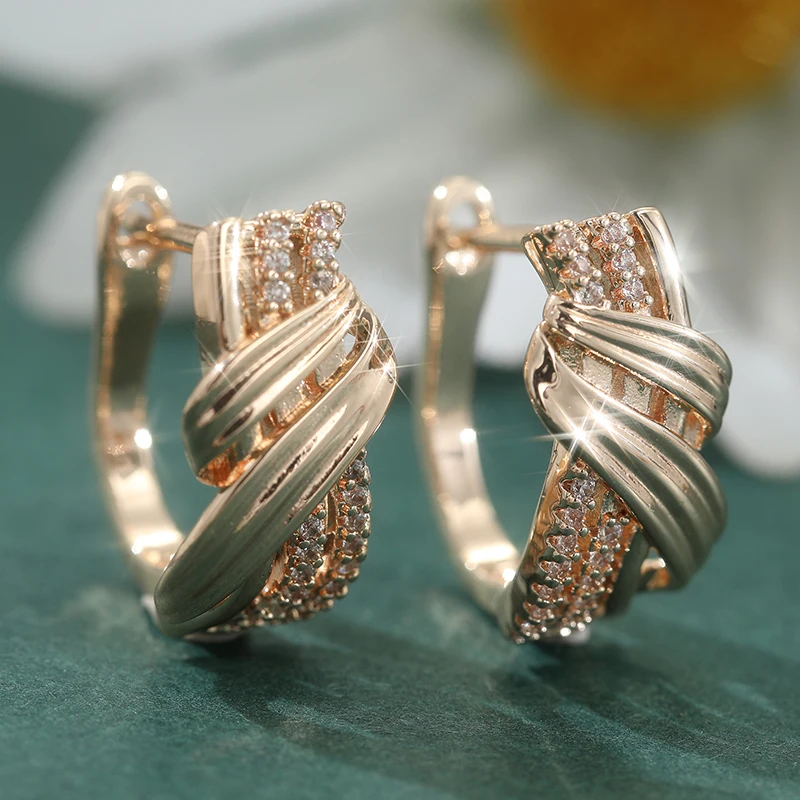 Goldfarbene, elegante Braut-Tropfenohrringe für Frauen, einzigartige geometrische Form, synthetischer Zirkon, Accessoires, täglicher edler Schmuck
