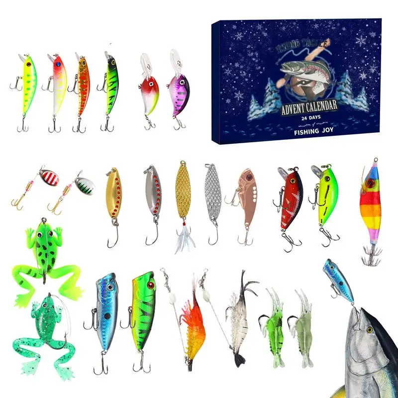 Fishing Lure Christmas Countdown Calendar 2024 Fishing Lures Advent Calendar for Christmas Realistic Design Fishing Accessories