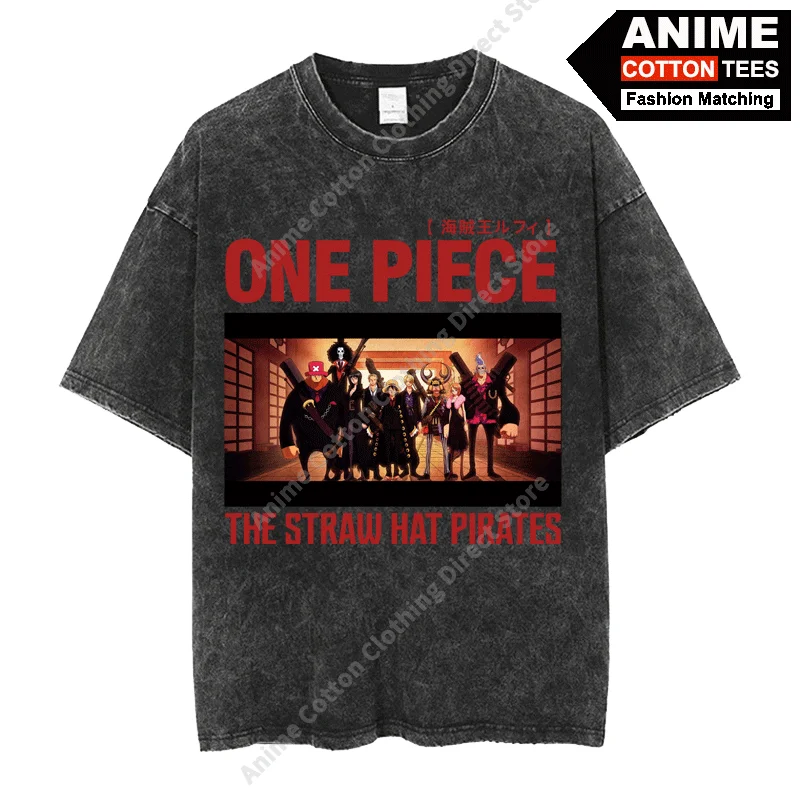 

Japanese Cartoon Anime ONE PIECE Print T Shirt y2k Harajuku Street Men Women Casual Short Sleeve Cotton Vintage Loose Tees BLACK