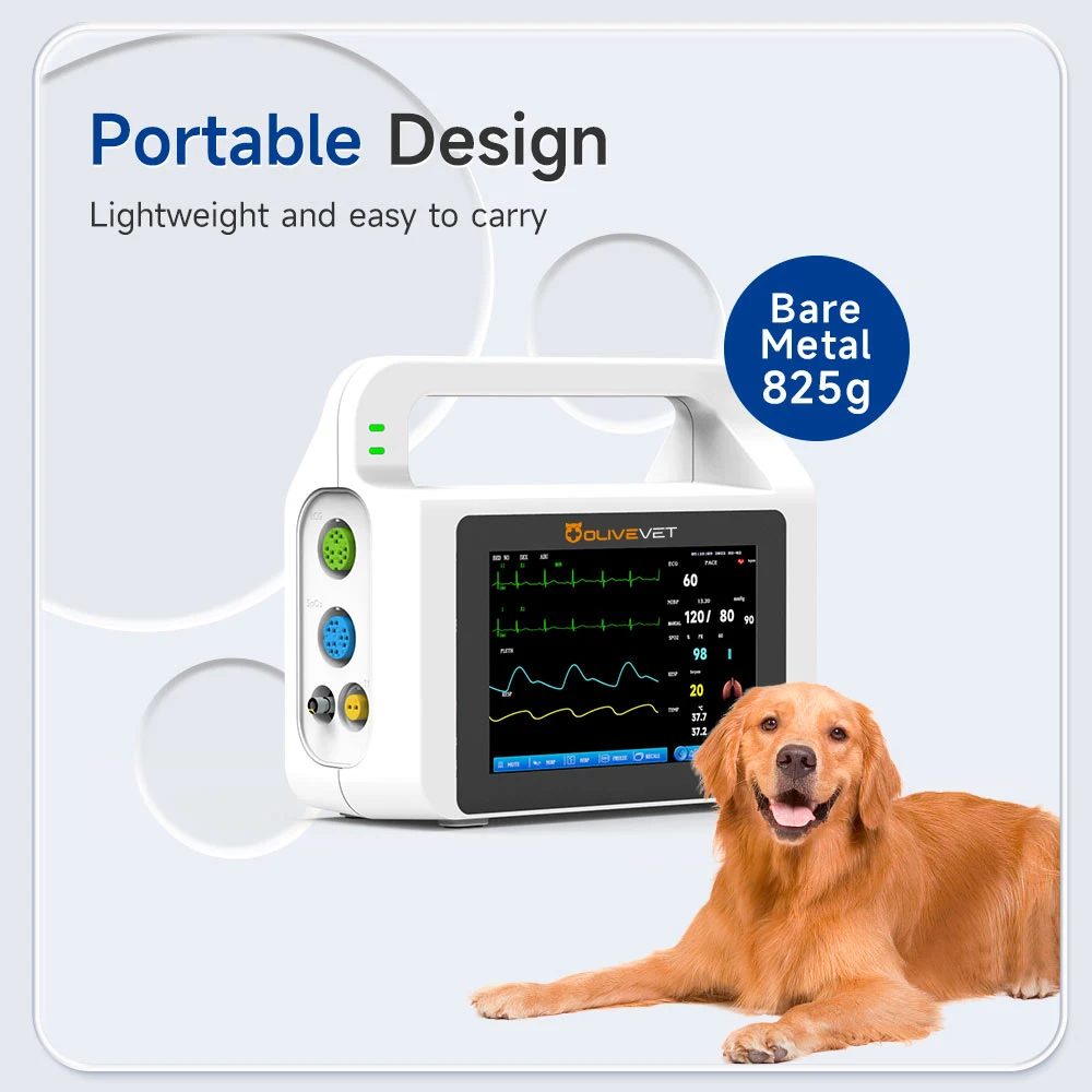 5 Inch Touch-screen Multi-parameter ECG SpO2 NIBP TEMP RESP Patient Animal Hospital Vital Signs Veterinary Portable Monitor