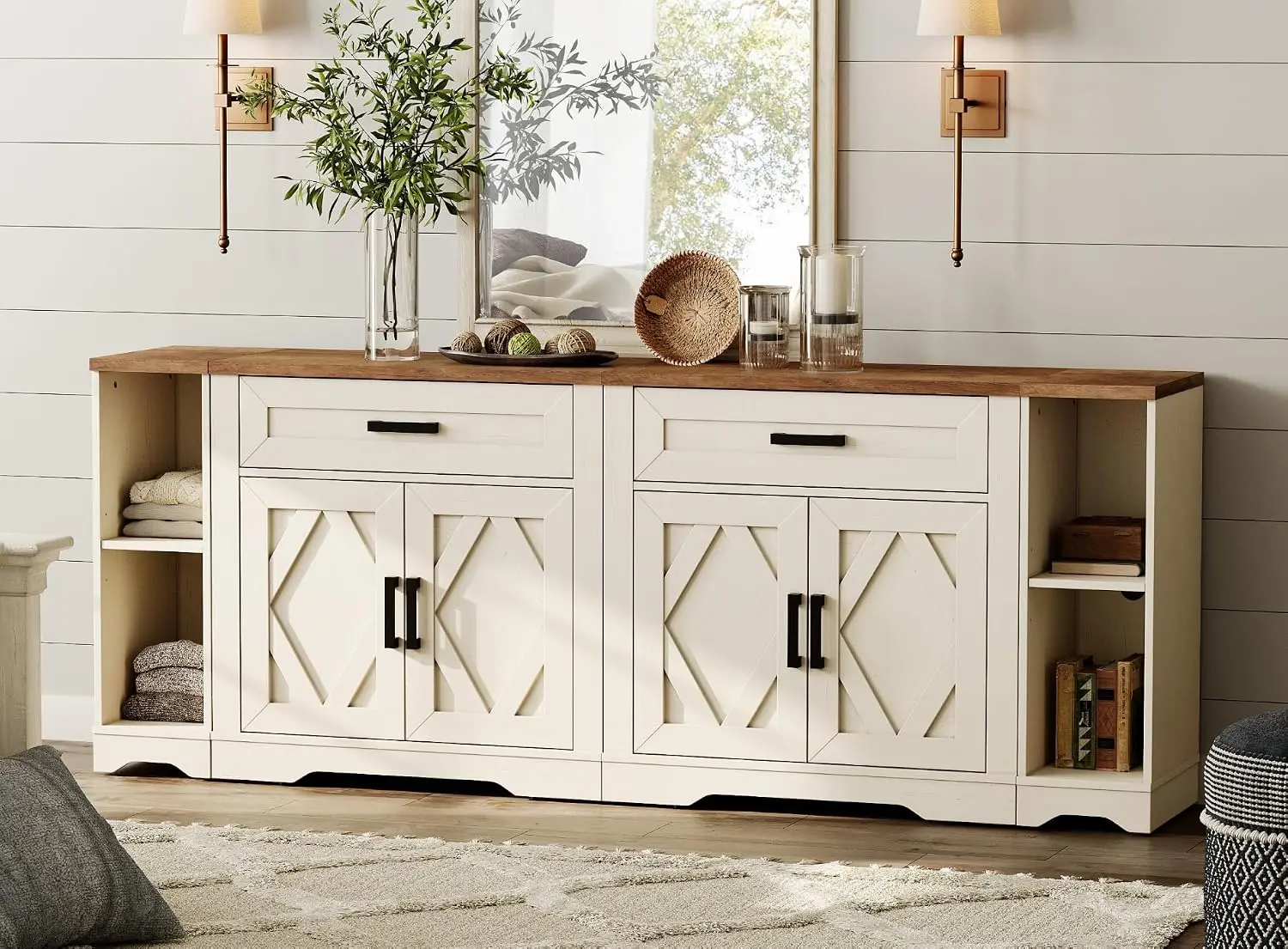 Large Farmhouse TV Stand With Drawers For 85 Inch TV, Customized