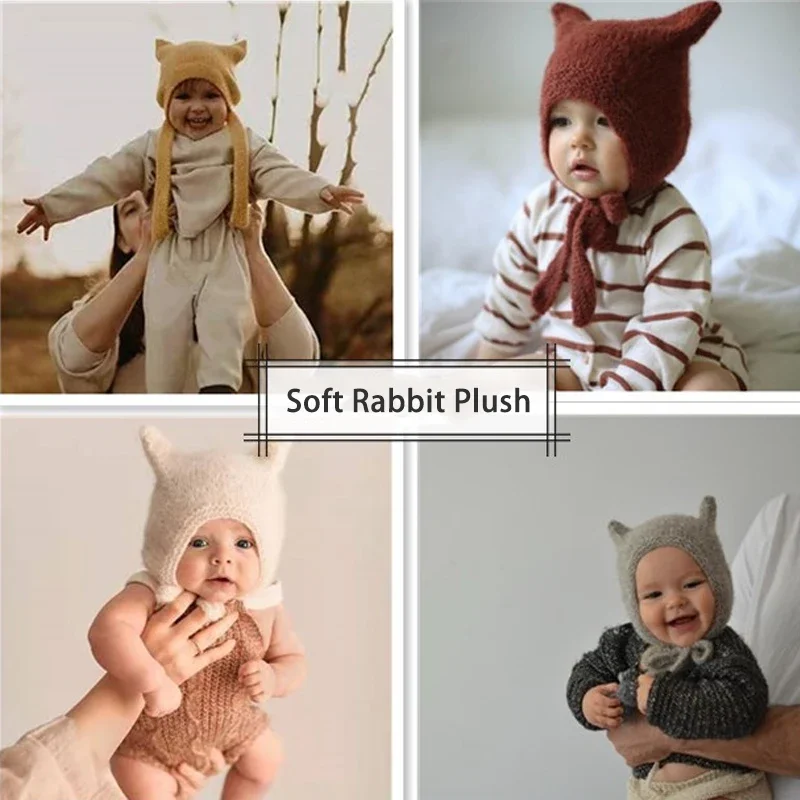 Ins-Sombrero de felpa de conejo de dibujos animados para recién nacido, gorro de algodón con protección para los oídos de encaje, lindo niño y niña,