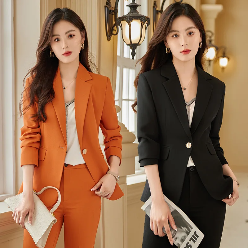 

2023 Yellow Suit Jacket for Women Spring and Autumn Slim Fit Slimming Temperament Goddess Style Formal Wear Business Wear Suit