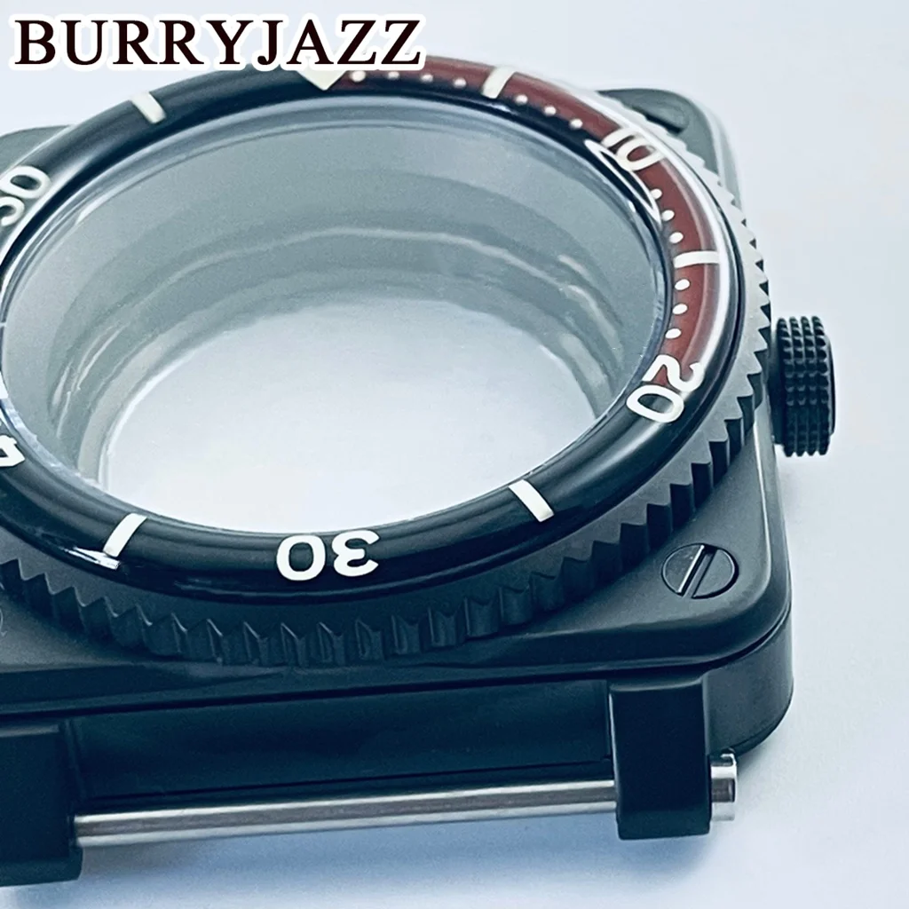 BURRYJAZZ 42 مللي متر SKX007 حافظة ساعة مربعة NH35 حالات تناسب NH35 NH36 7S26 4R حركة Seiko SKX007 الطيارين قمرة القيادة استبدال الرجال