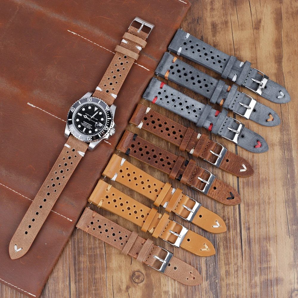

Vintage Handmade Genuine Leather Watch Band 18mm 20mm 22mm 24mm Gray Brown Watch Strap Quick Release Watch Replacement for Men
