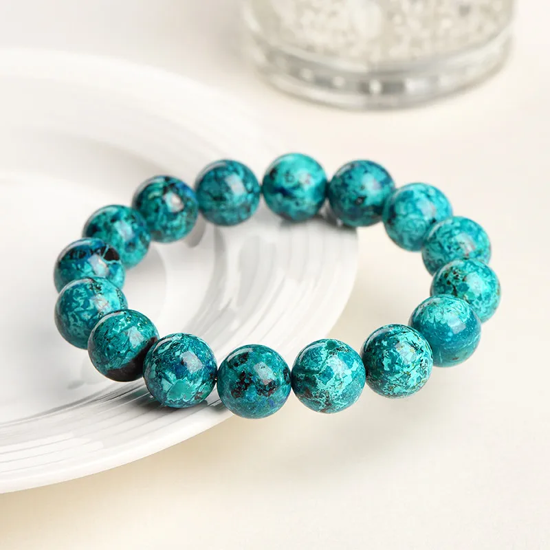 Natural Blue Malachite Azurite Bracelet Round Beads Woman Men Green Malachite 8mm 9mm 10mm 12mm Fashion Rare Stone AAAAAA