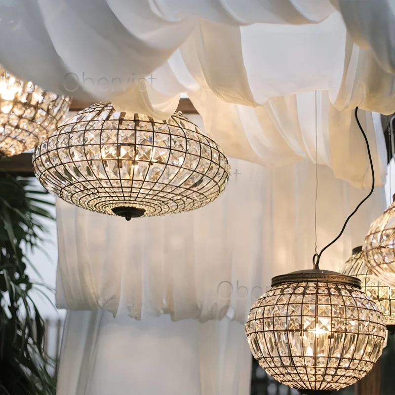Vintage Crystal Chandelier, Luxury Retro Pendant Light for Living Room Bedroom Dining Room, Home Decor Hanging Lamp E27