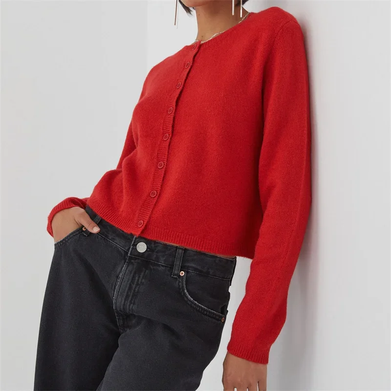 Vintage Y2k Crochet Knit Cardigans Women Women\'s Solid Color Long Sleeve Button Down Sweater Knit Tops Lady Versatile Sweaters