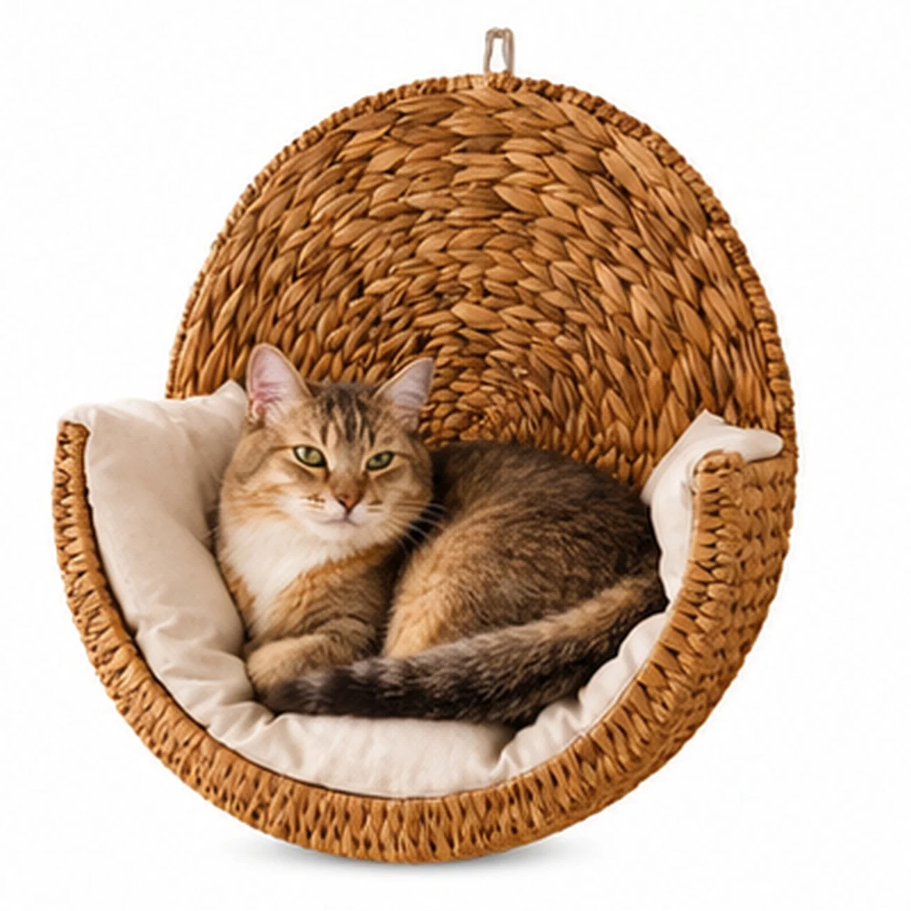 Handwoven Cat Hammock Wall Mounted Bed 40 by 40 cm Woven Basket with Plush Cushion for Senior Cats Napping Space Saving for