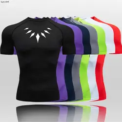 T-Shirt z krótkim rękawem męskie koszulki sportowe T Shirt do biegania szybkoschnący Rashgard Fitness ciasna siłownia koszule kompresyjne koszulki treningowe