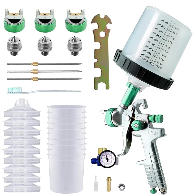 

【Berserkk】Paint Sprayer With Paint Mixing Cup, Paint-Gun Kit Contain 1.4 1.7 2.0 Mm Nozzles 10 Disposable 600ML Cups