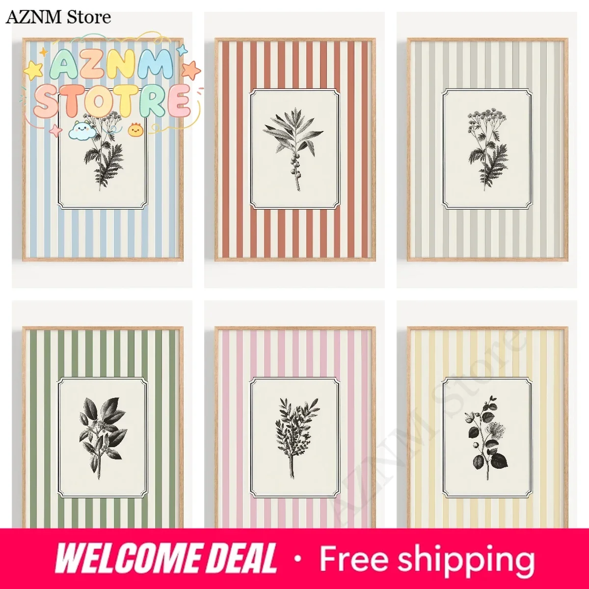 Unframed Plants Stripes Canvas Wall Art - Minimalist Nature Line Drawing Prints Canvas Posters for Office & Bedroom Decortion