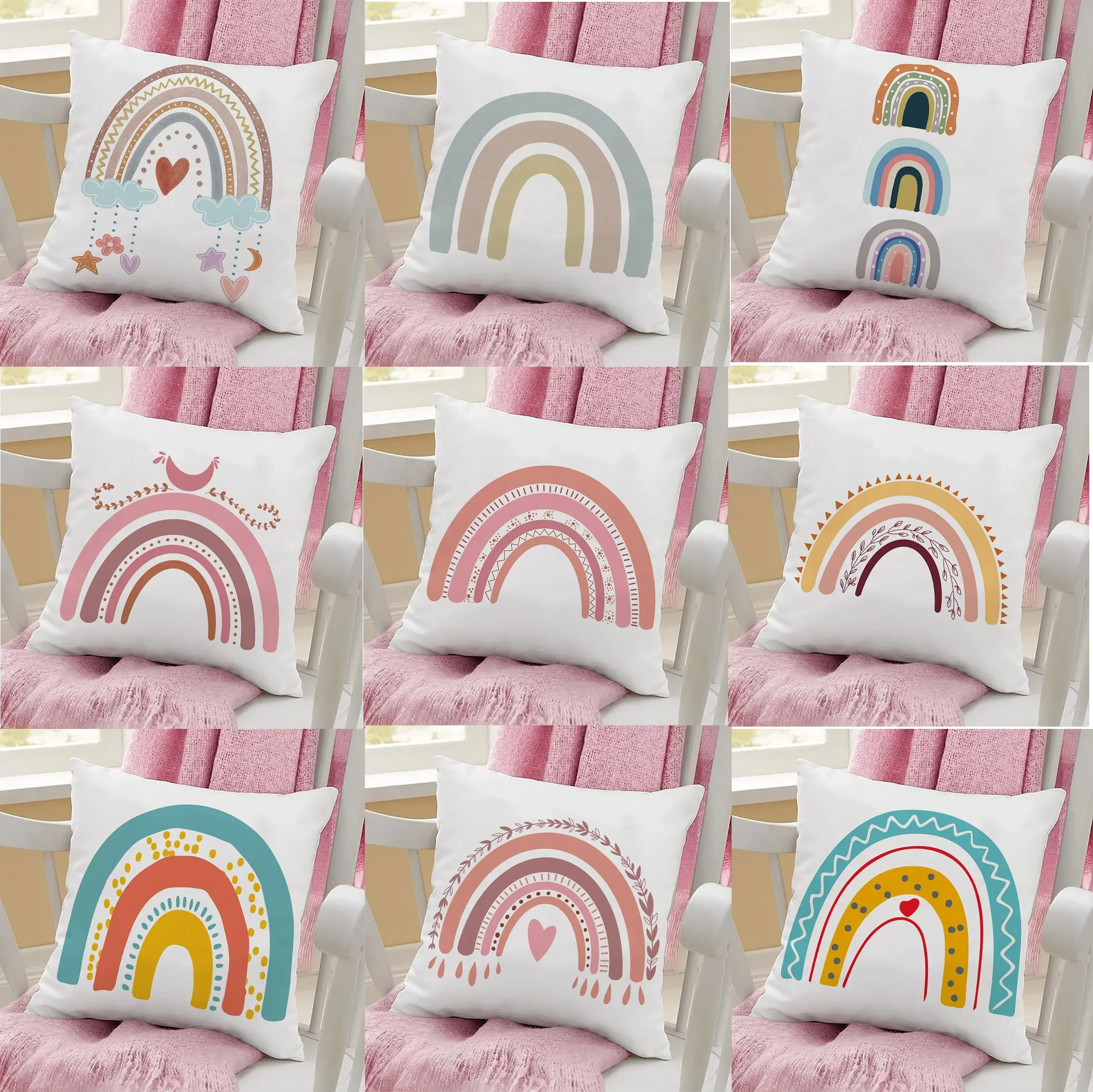 

45x45cm Color Rainbow Bridge Print Cushion Cover Polyester Print Pillow Cover Rainbow Throw Pillow Cover Sofa Home Decoration