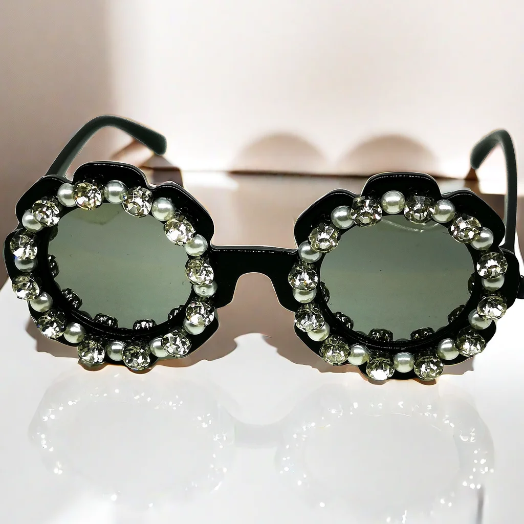

ZAOLIHU Baby Mirrored Sunglasses Diamond Pearl Design Kids Eyeglasses Summer Shades Round Flower Eyewear UV400 Children Sun Glas