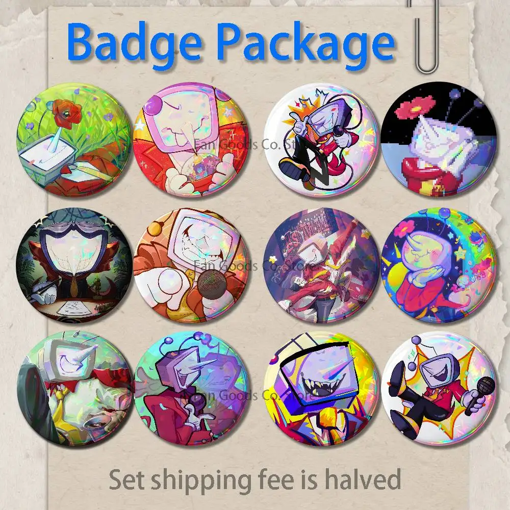 D-Deltarune Tenna Brooches for Backpack Accessories 25,32,44,58,75mm Round Enamel Pins 2-piece set Cartoon Anime Badge