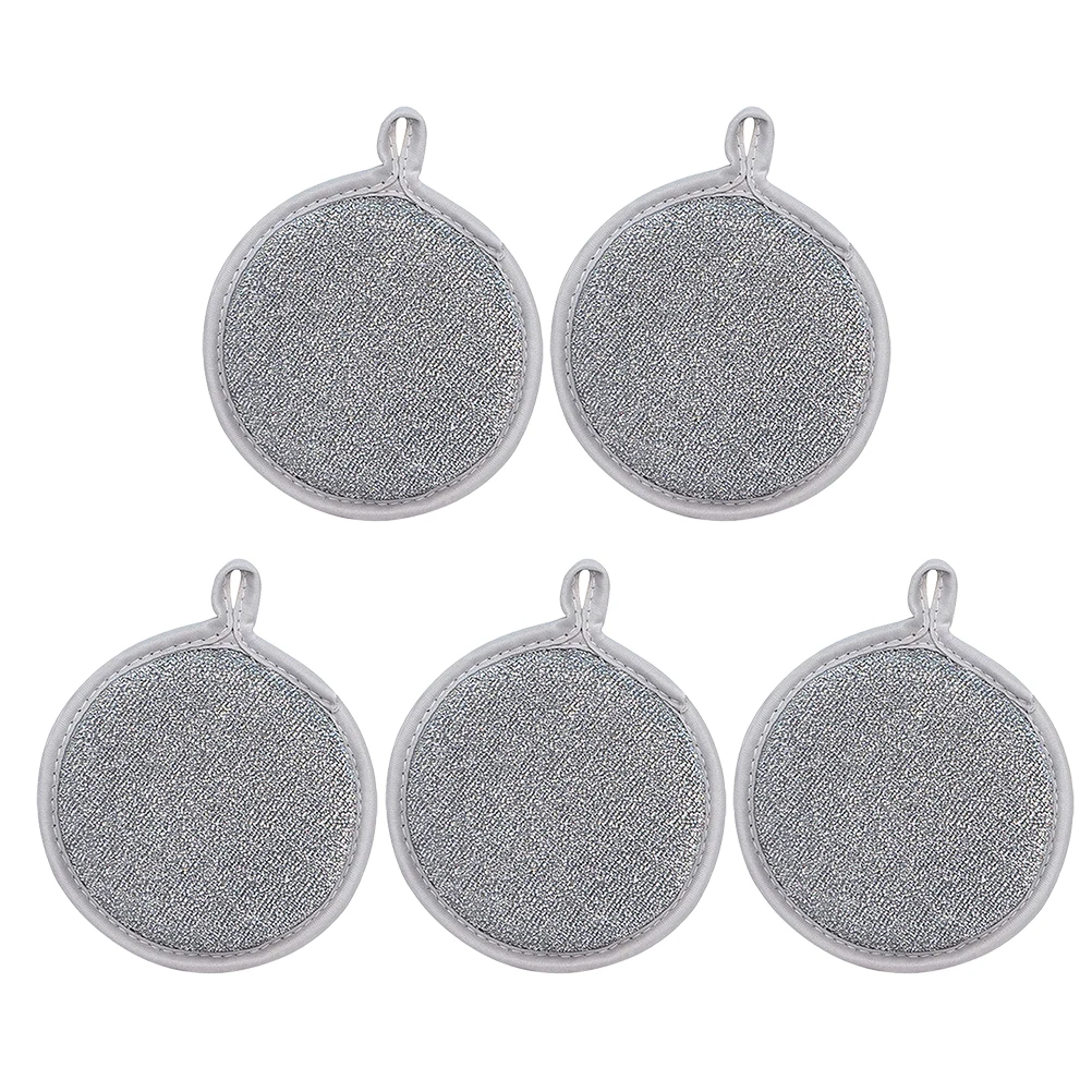 

5 Pcs Double Sided Double-sided Silver Wire Cleaning Cloth Sponge Dish Rags for Washing Dishes
