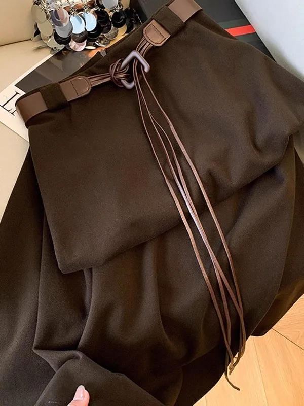 

Ретро-юбка А-силуэта кофейного цвета с завышенной талией, стройнящая, длинная, осенне-зимняя, в американском стиле, женская юбка с завышенной талией