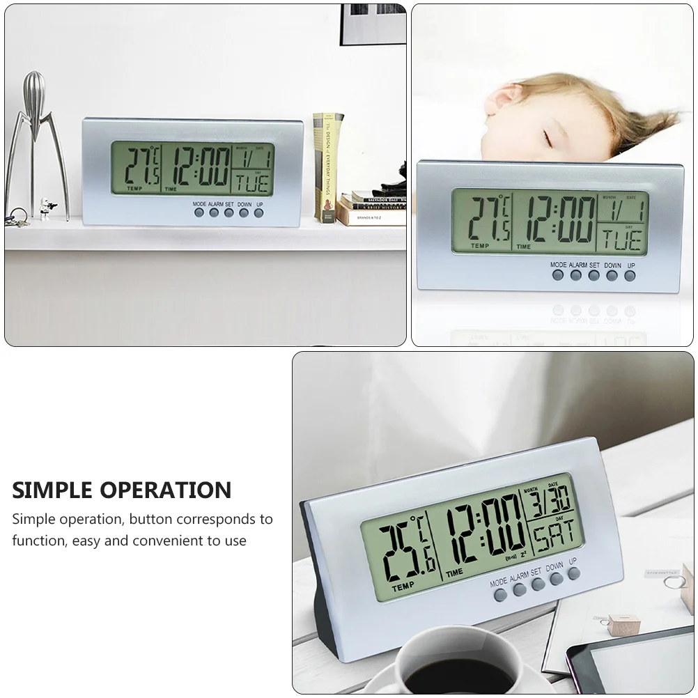 

1 pc Alarm Calendar Temperature Clock Desktop Digital Mute Clock Mini Perpetual Date Week Display Home Office Decor Study Room