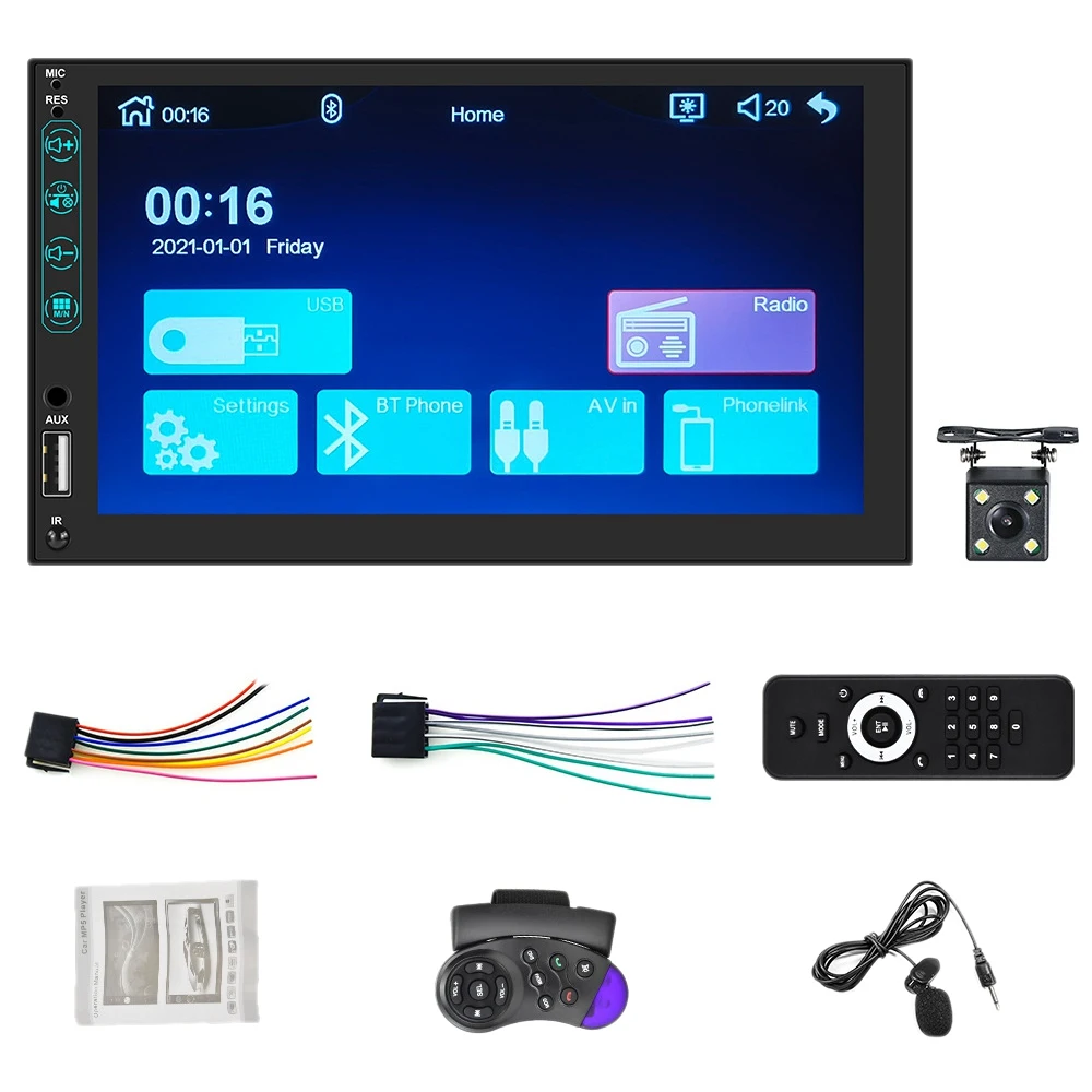 

2 Din Carplay Android Auto Car Radio Universal 7 inch for Nissan Kia Toyota MP5 Player Microphone with Camera
