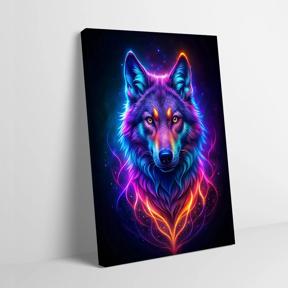 Neon Wolf Porträt Druck Poster Bilder Wand Kunst Leinwand Malerei für Dekoration Home Decor Artikel Dekorative Bild Zimmer
