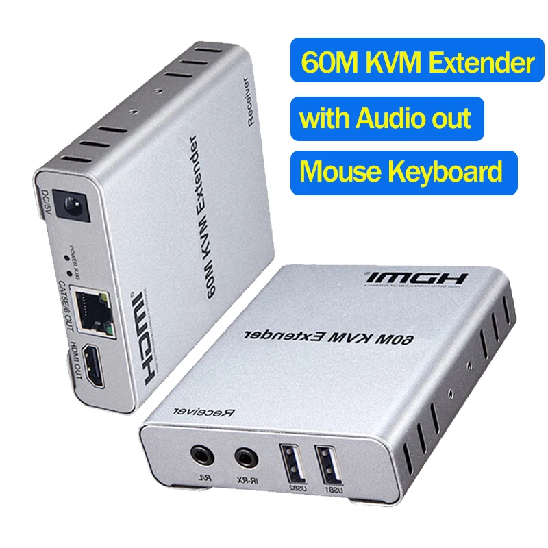 1080P HDMI KVM Extender over Ethernet RJ45 CAT5E/6 Cable 60M HDMI USB KVM Extender Transmitter Receiver Support Mouse Keyboard