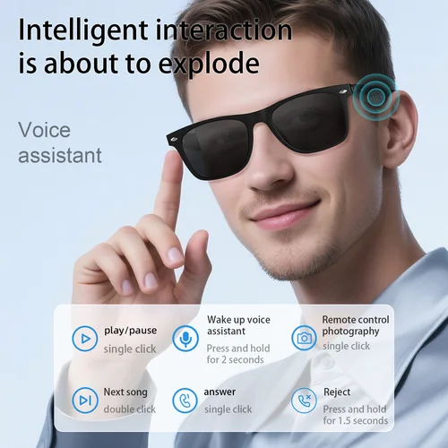 Imagen 2 del producto 2025 gafas inteligentes AI traducción cámara Control Bluetooth llamada auriculares gafas de sol de moda regalos inteligentes para hombres y mujeres
