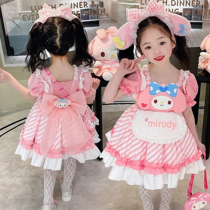 Kawaii Sanrio Kuromi My Melody Dress Child Girl Cute Cartoon Lolita Princess Dress Cos Service Anime Figure Festival Gift