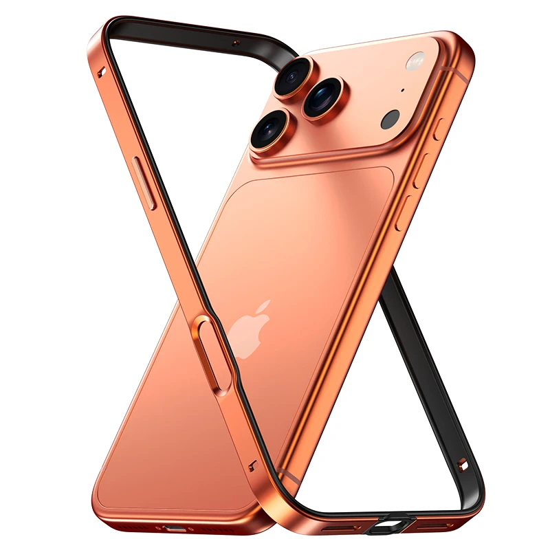 Oranje Metalen Siliconen Bumper Voor iPhone 17 Pro Max Air 16E 16 E 15 Plus 14 13 12 17Pro iPhone 17 iPhone Air Slanke Telefoon Accessoires - afbeelding 2